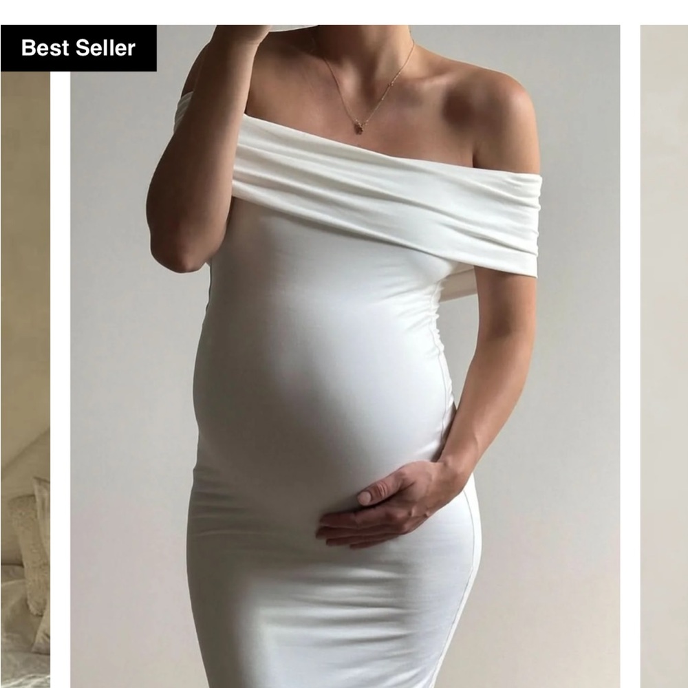 Elegant Off-Shoulder White Maternity Dress